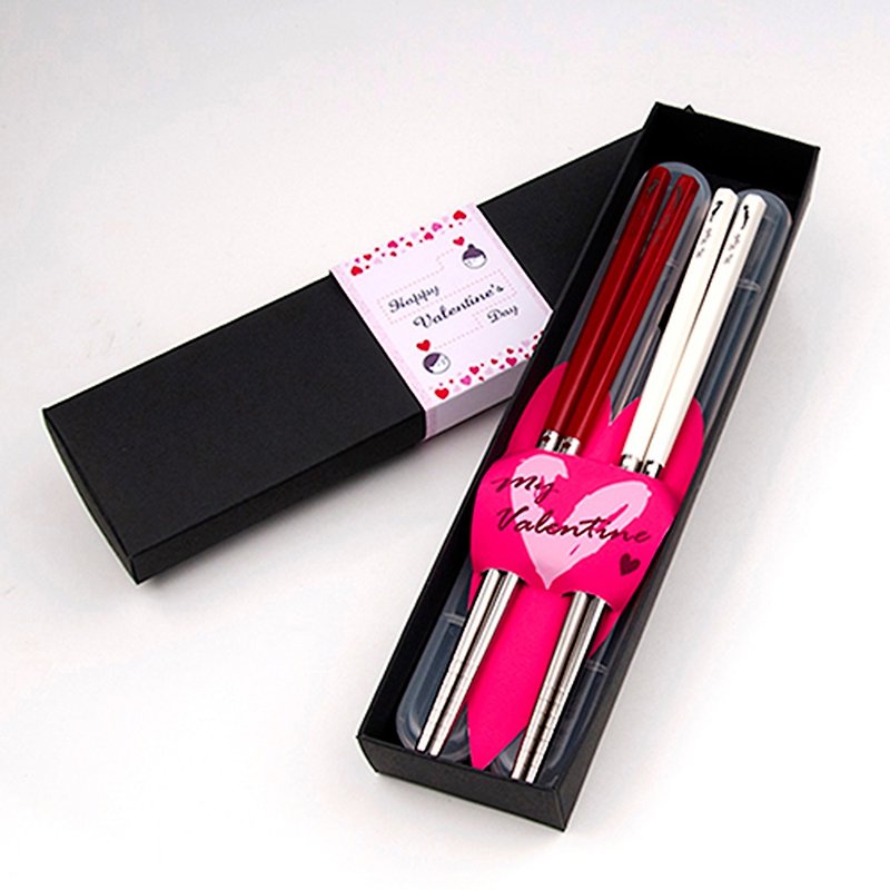 台湾第一筷。情人节好礼餐具组。红白情人对筷组(含刻字) - 筷子/筷架 - 其他金属 红色