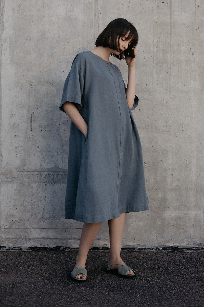 Linen Dress Motumo – 18S12 - 洋装/连衣裙 - 亚麻 