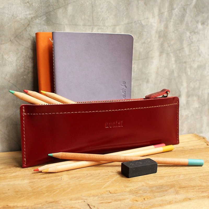 Pencil case - Pie - Red (Genuine Cow Leather) / Pen case / Accessories Case - 铅笔盒/笔袋 - 真皮 红色