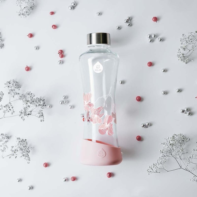 耐热曲线玻璃瓶550ml- 粉色玉兰 - 水壶/水瓶 - 玻璃 