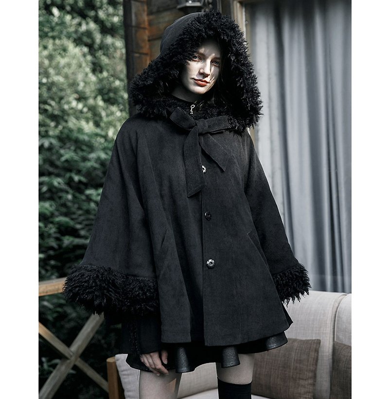 萝莉塔女巫仿羊毛连帽斗篷 - 女装休闲/机能外套 - 其他材质 黑色