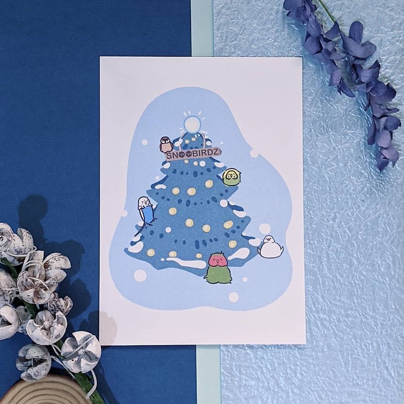 鸟鸟圣诞树  圣诞卡 特色明信片 纪念收藏卡 相框画 插画 - 卡片/明信片 - 纸 
