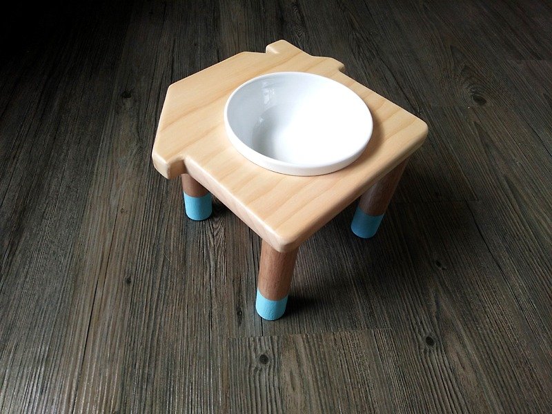 原木手作 毛小孩餐桌〔给它一个家〕系列．水蓝款　 (含定制化姓名) - 碗/碗架 - 木头 咖啡色