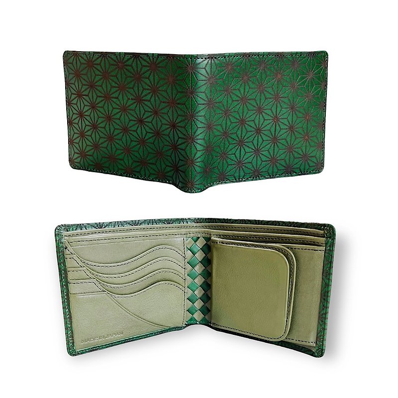 麻の葉紋様　アートウォレット ブッテーロ×バローロ　キャメル　二つ折り財布 - 皮夹/钱包 - 真皮 绿色