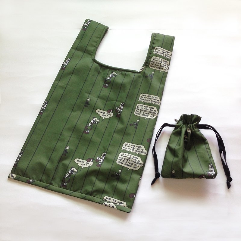 复古卡通 直条纹  防泼水 两斤购物袋 - 收纳用品 - 防水材质 绿色
