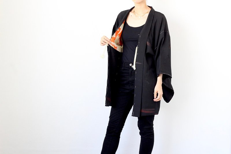Urushi haori, kimono women, Haori Jacket /4224 - 女装休闲/机能外套 - 丝．绢 黑色