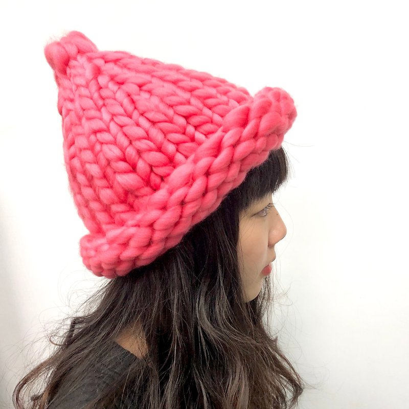 MINIxROSE 粗粗暖和手工织毛线帽--桃子 - 帽子 - 聚酯纤维 红色