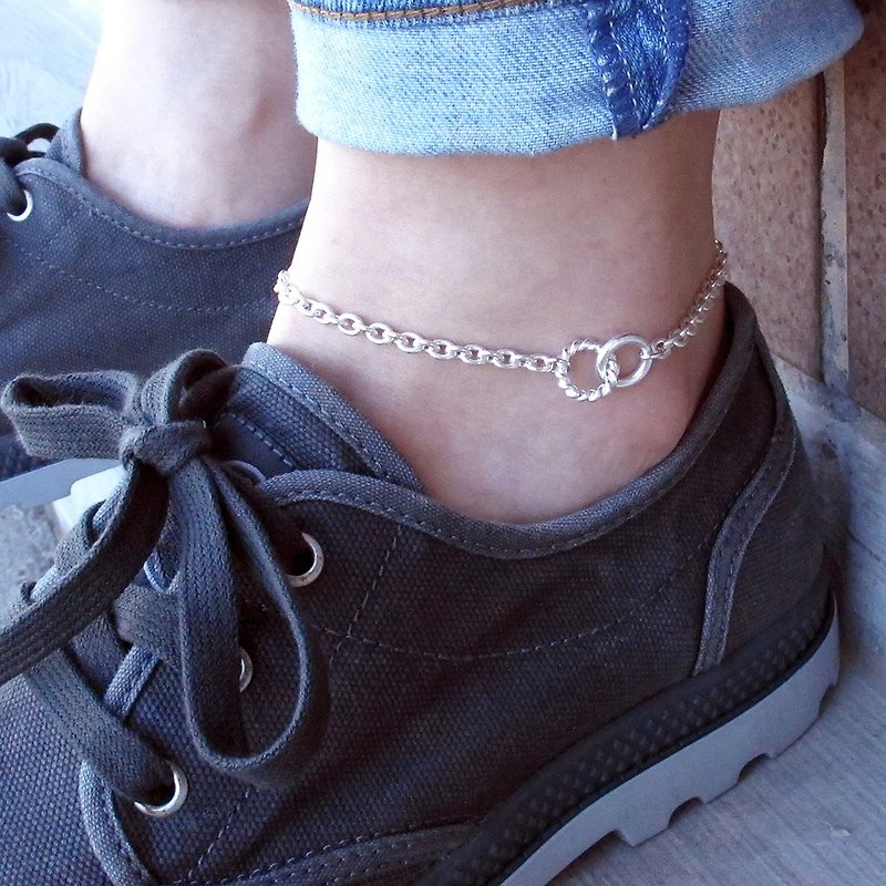 卷卷麻花-925纯银脚链(男款) - 脚链/脚环 - 纯银 银色