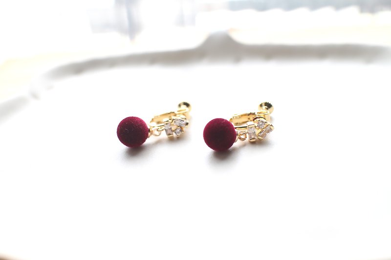 红通通-锆石 黄铜耳环-耳夹款 - 耳环/耳夹 - 其他金属 多色