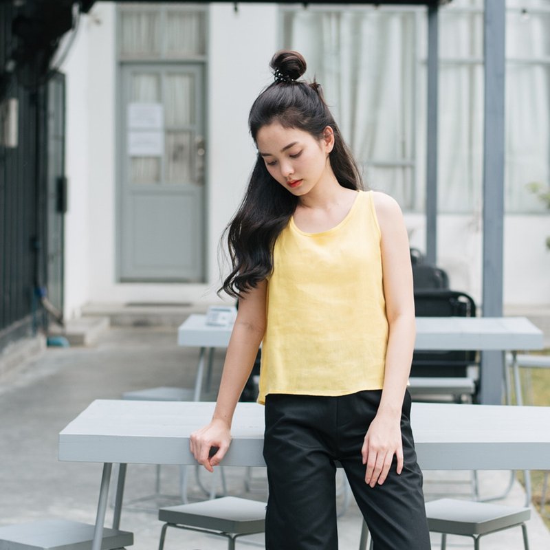 Cropped TANK-TOP - Yellow - 女装上衣 - 亚麻 黄色