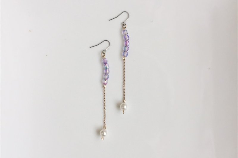 purple rain 珍珠黄铜长造型耳环 - 耳环/耳夹 - 玻璃 紫色