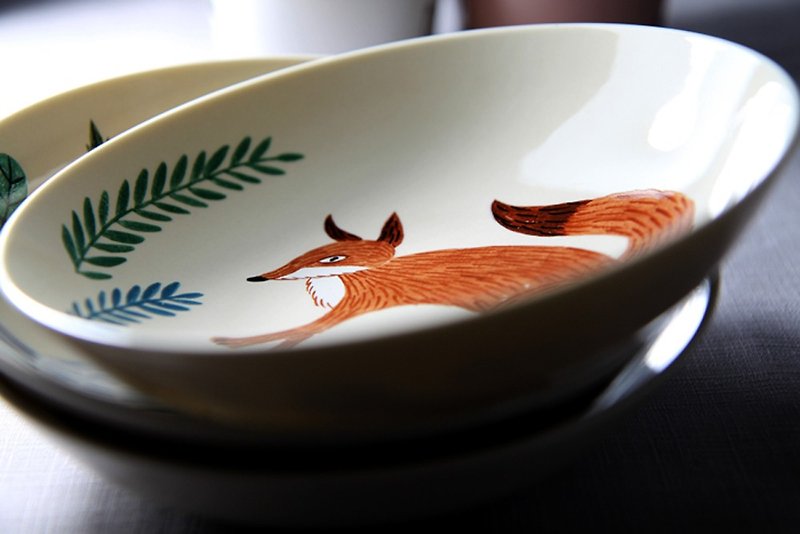 日本松尾美雪-鸟、兔子、狐狸碗盘三件组 - 盘子/餐盘/盘架 - 陶 