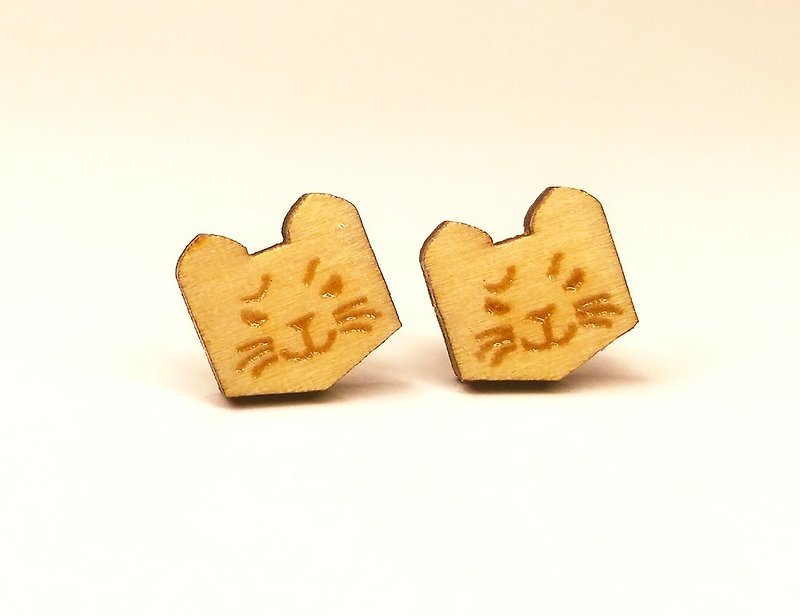 【坏坏猫】素色贴式木耳环 - 耳环/耳夹 - 木头 