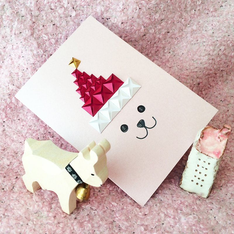 圣诞卡小熊粉红圣诞卡 (粉红珍珠/啡金色) - 卡片/明信片 - 纸 粉红色