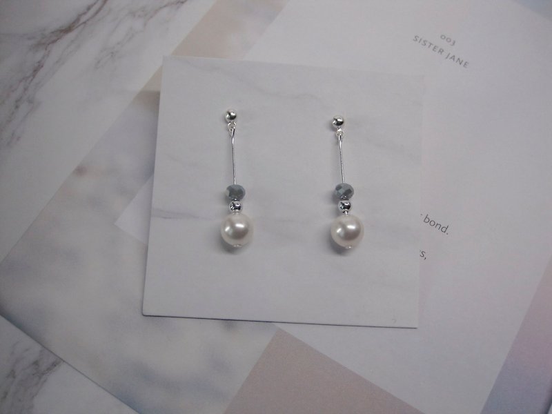 ▎moonacy．施华洛世奇水晶珍珠垂挂耳环 - 耳环/耳夹 - 宝石 白色
