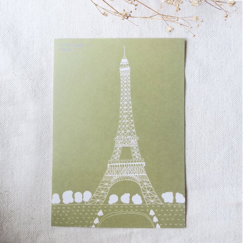 旅行风景-法国-巴黎铁塔 / 插画明信片 - 卡片/明信片 - 纸 