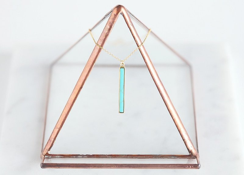 【14KGF】Necklace,16KGP Gem Turquoise Long Stick Bar - 项链 - 石头 蓝色