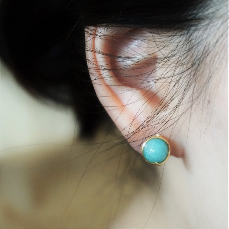 ll 8mm天河石 ll 金线框耳针 耳夹 / 一对 - 耳环/耳夹 - 半宝石 多色