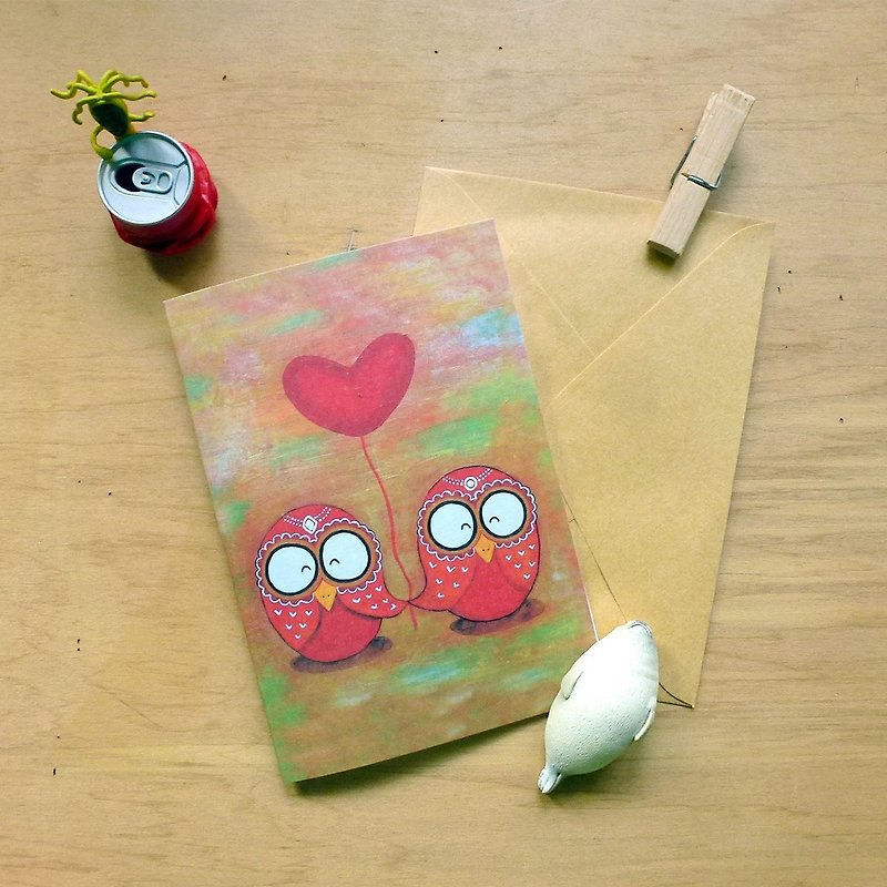 万用卡片 ∣ 红色爱情猫头鹰 - 卡片/明信片 - 纸 多色