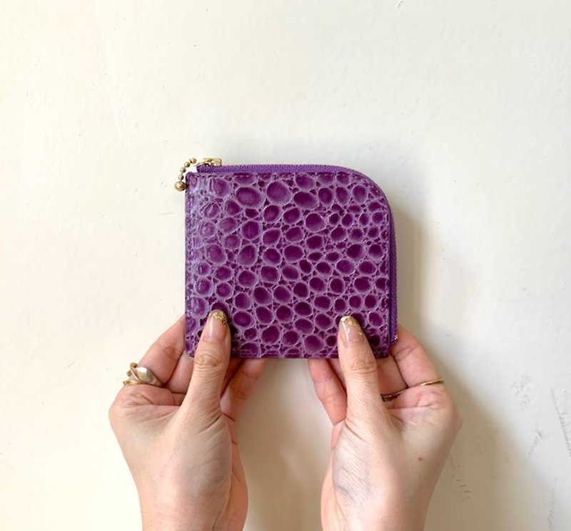 レザ－スリムウォレット/パープルクロコエナメル - 皮夹/钱包 - 真皮 紫色