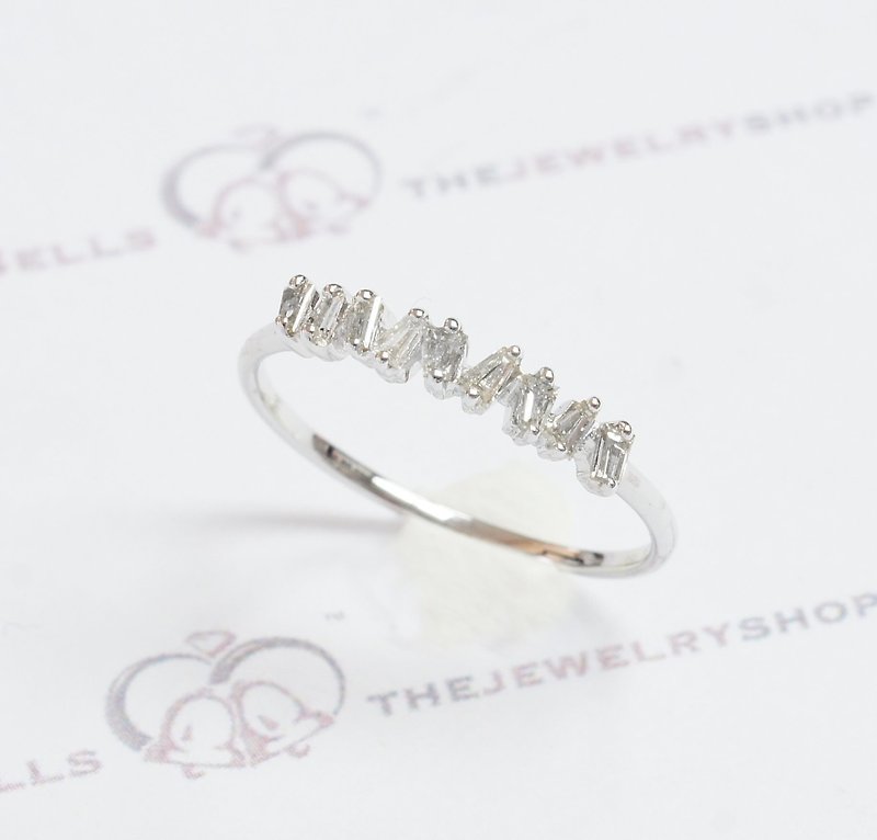 18K 白金  黄金  梯方形钻石戒指 包邮 - 戒指 - 宝石 银色