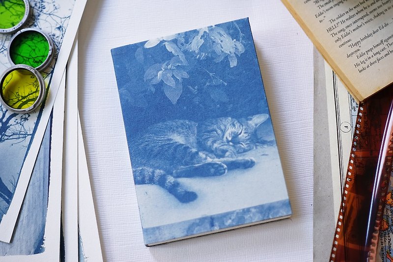 手工蓝晒笔记本 - 瞌睡猫 - 笔记本/手帐 - 纸 蓝色