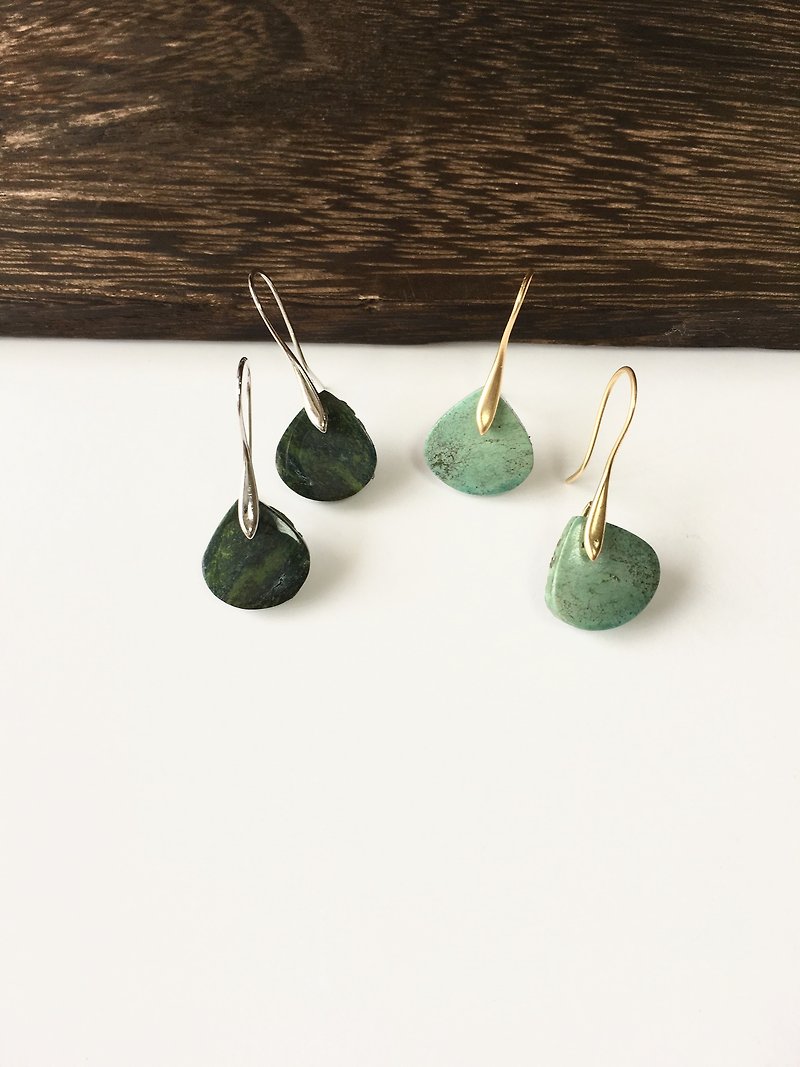 Tibetan Turquoise  Clip-earring 　Hook-earring SV925 - 耳环/耳夹 - 半宝石 绿色