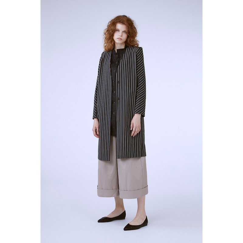1702D0918(条纹长外套） - 女装休闲/机能外套 - 棉．麻 
