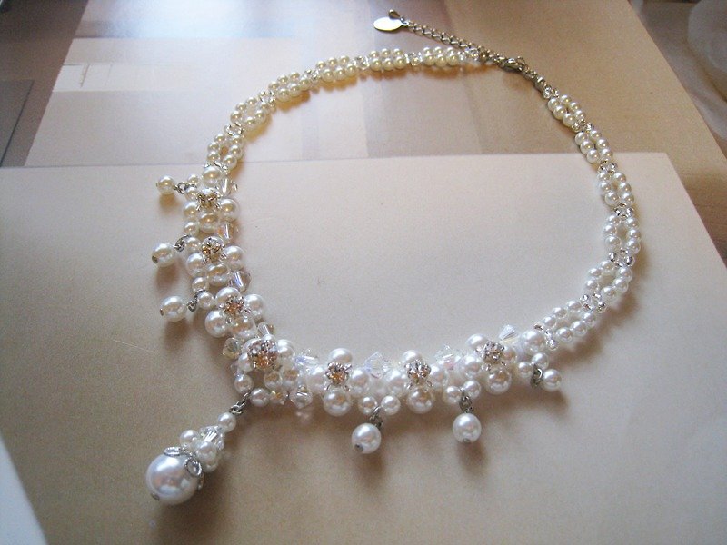 Silky Pearl & Swarovski Crystal Choker＜JAG:White＞Bridal* - 项链 - 玻璃 白色