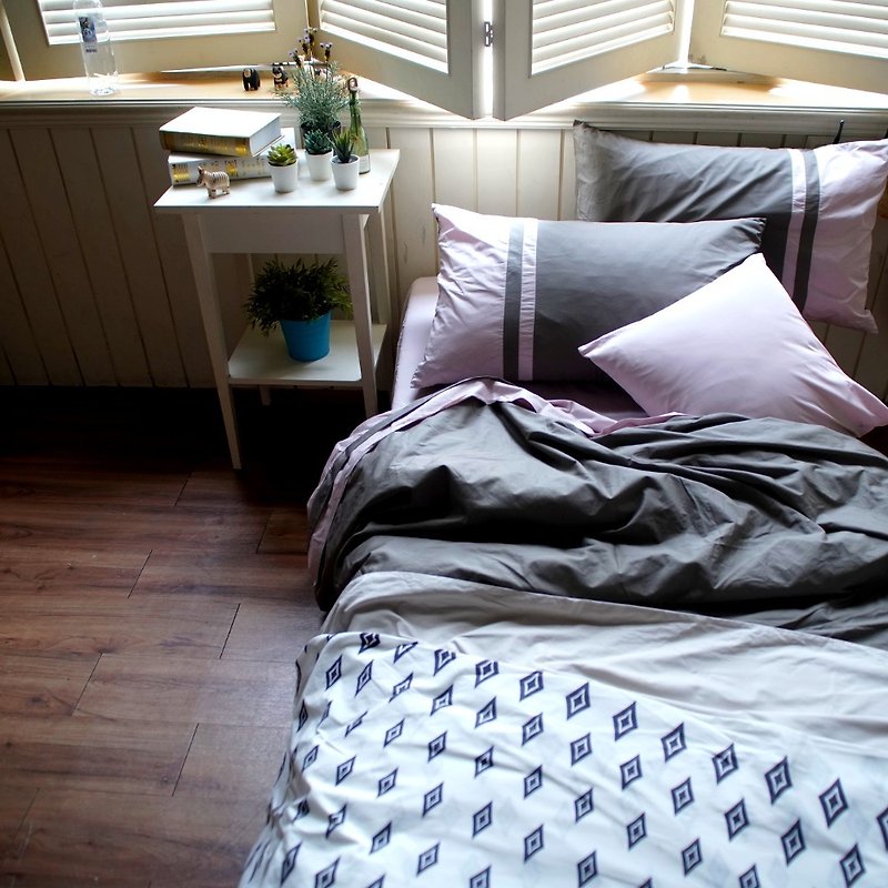 标准_清晨星光100%有机棉双人标准床包枕套组 - 寝具 - 棉．麻 粉红色