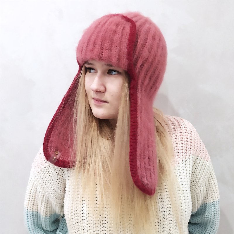 Hat pink womens warm winter/ Knitted winter accessory