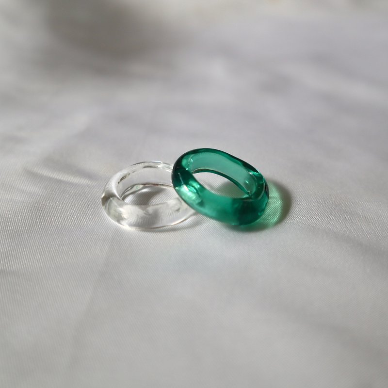 2個セット emerald ダブルガラス リング  clear glass ring - 戒指 - 玻璃 绿色