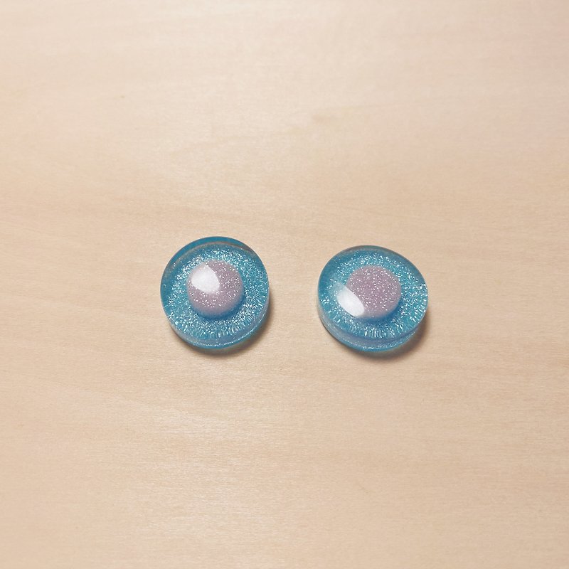 复古蓝糖果圆耳环 - 耳环/耳夹 - 树脂 蓝色