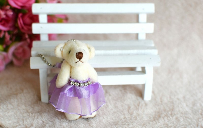 纱裙小熊吊饰/钥匙圈(粉紫) - 钥匙链/钥匙包 - 棉．麻 紫色