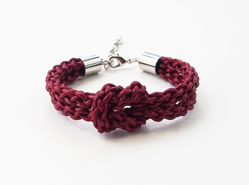 Deep red braided-knot bracelet - 手链/手环 - 其他材质 红色