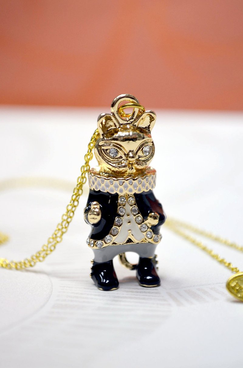 GOOKASO 原创 猫咪国王项链 吊坠 颈链 necklace - 项链 - 其他金属 黑色