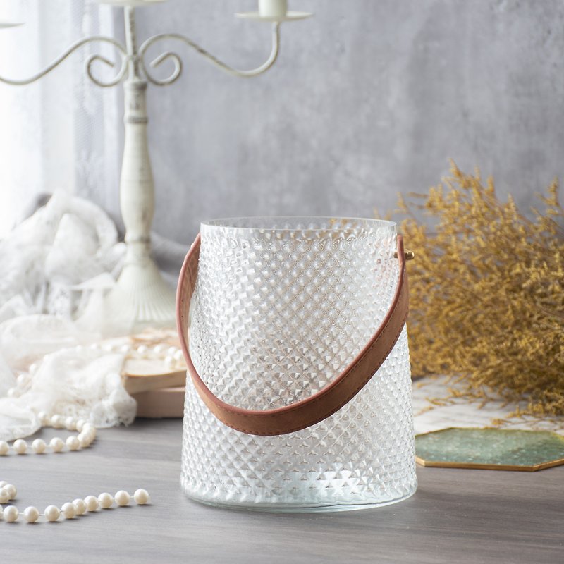 皮革手提式玻璃花瓶 - 花瓶/陶器 - 玻璃 白色