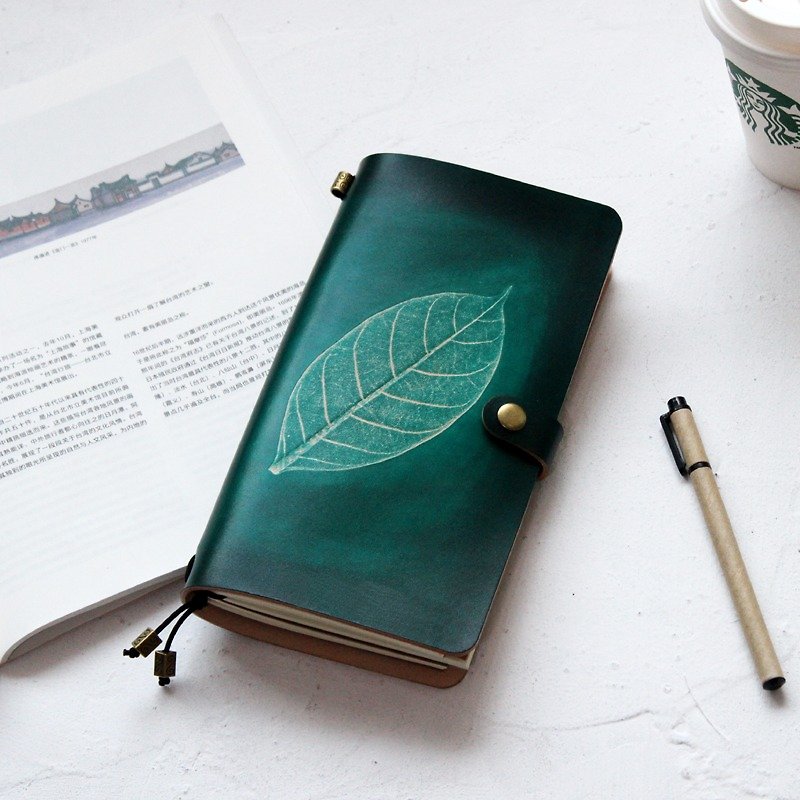 墨绿色树叶 头层牛皮 手帐本 笔记本 日记本TN旅行本 定制化 - 笔记本/手帐 - 真皮 绿色
