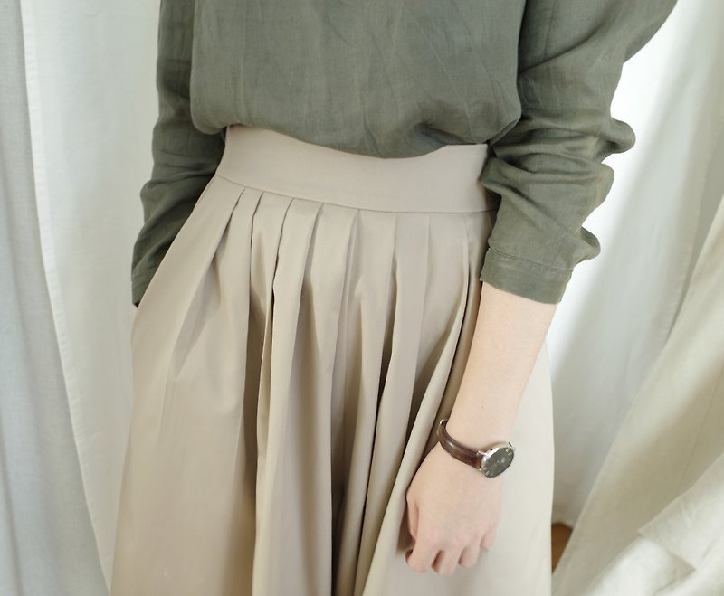 Saku high waist wide skirt pants elastic back with side pockets whiteoakfactory - 中性裤装 - 聚酯纤维 多色