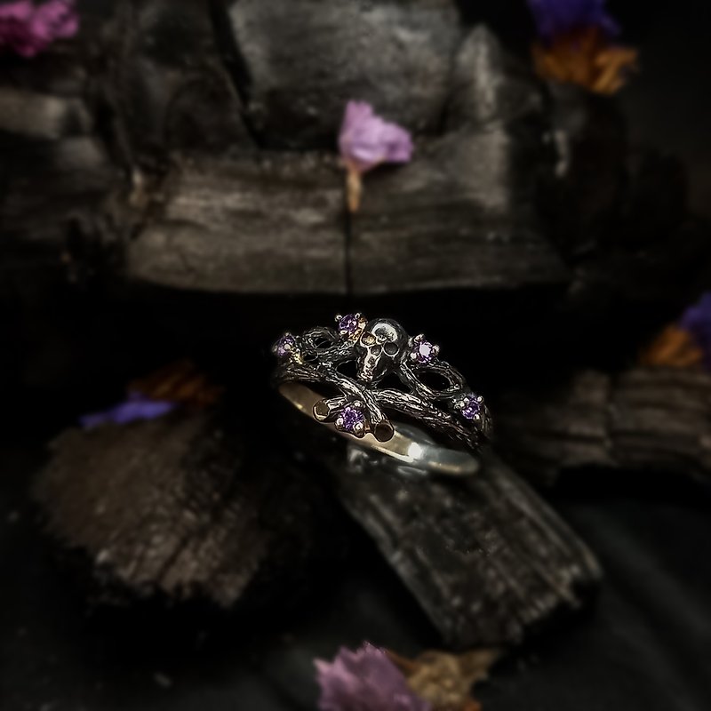 Goth ring - Sterling Silver Dark Gothic Skull Engagement Ring - 戒指 - 纯银 