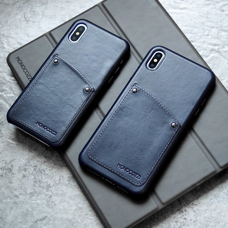 Exquisite | 高级复古真皮 iPhone XS / Max 保护壳 - 深蓝色 - 手机壳/手机套 - 真皮 蓝色