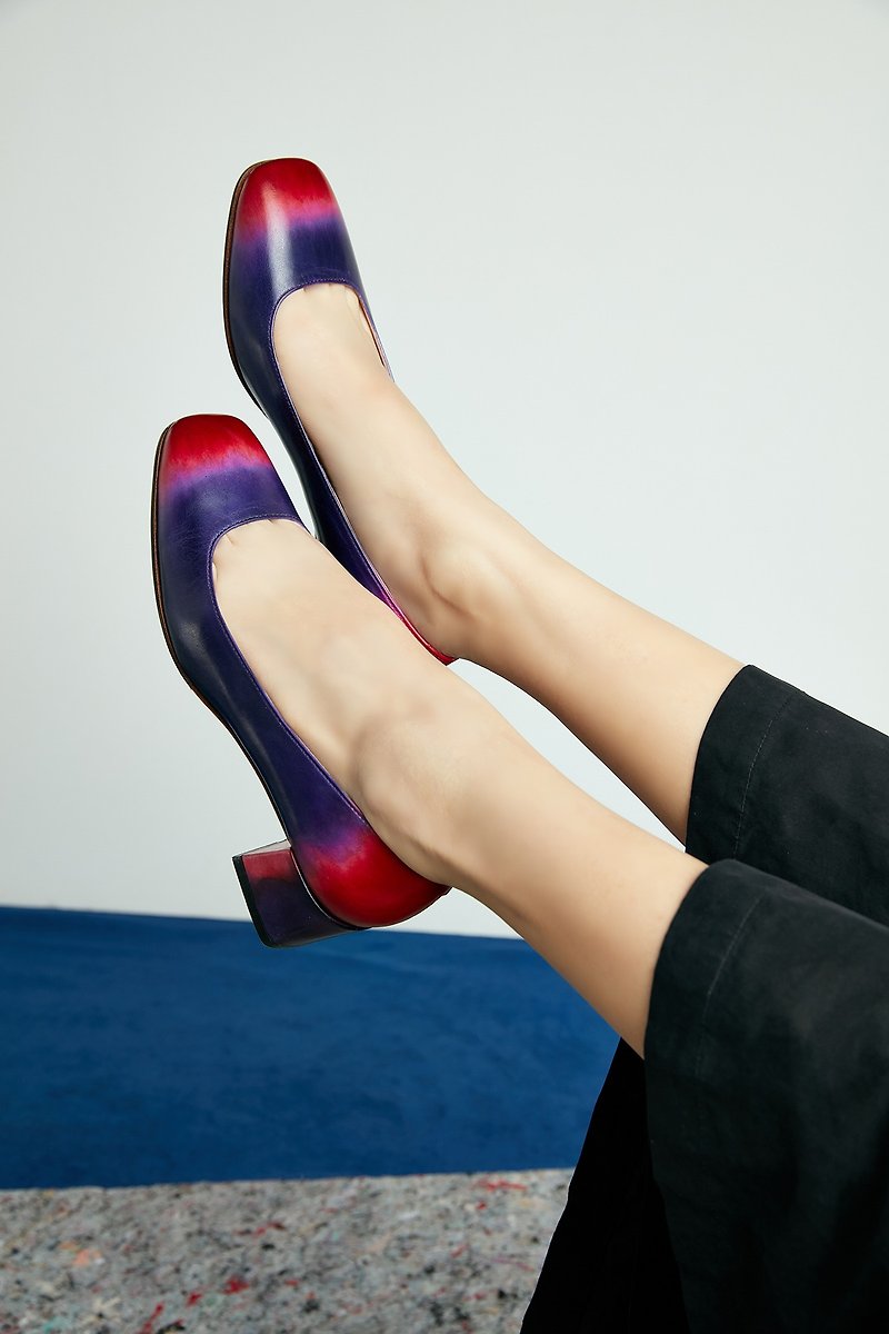 HTHREE 经典方头跟鞋 / 红紫/ 渐层 / 猎户座/ Square Toe Heels - 女款休闲鞋 - 真皮 紫色