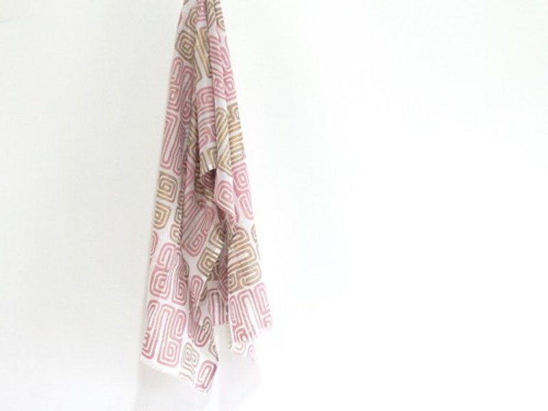其他材质 丝巾 白色 - Woodblock print / soft cotton shawl No.3