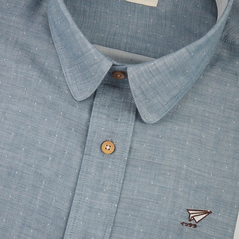 PLANE // blue polka dot // men short sleeves - 男装衬衫 - 棉．麻 蓝色