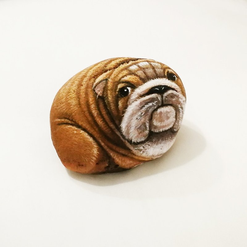 Bulldog stone painting, Original art for gift.