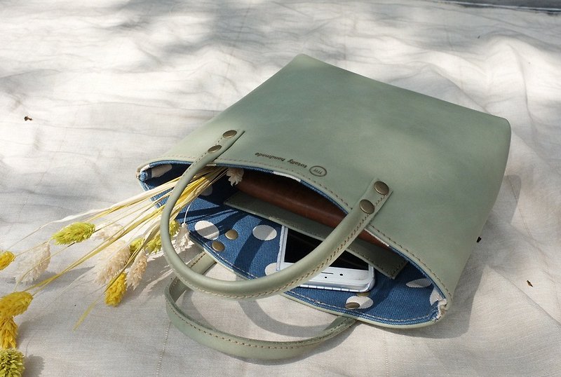 带来晴天得 [午休包。] , 轻巧牛革手提包 COLOR: 湖水绿 - 手提包/手提袋 - 真皮 绿色