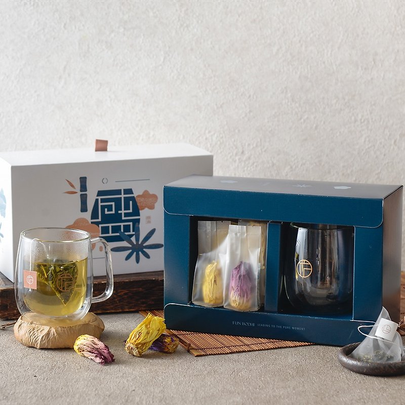 【盛】严选台湾香水莲花茶10入+双层玻璃杯精装礼盒 - 茶 - 纸 白色