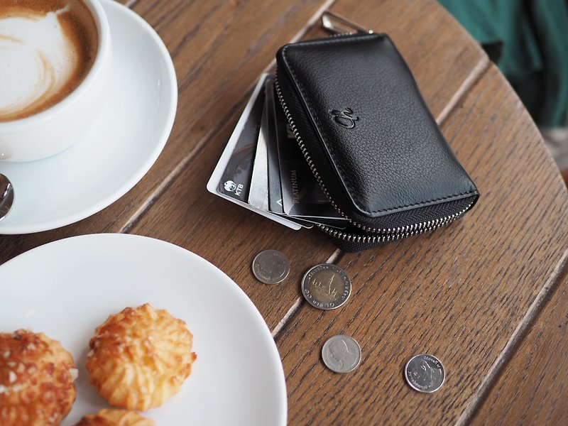 Classic coin (Black) Mini wallet, Leather wallet, mini zip wallet - 零钱包 - 真皮 黑色