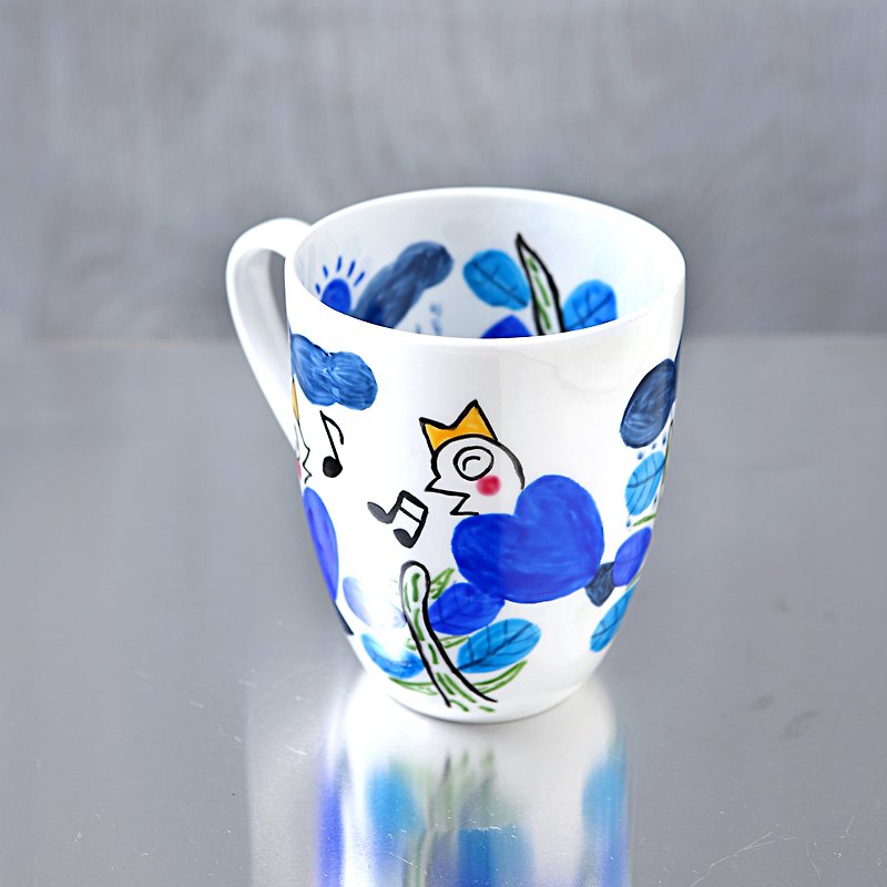 梢で語らう青いハート鳥のマグカップL・ボーンチャイナ - 咖啡杯/马克杯 - 瓷 蓝色