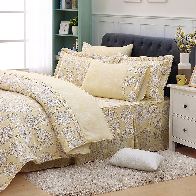 加大尺寸向日葵之梦-天丝两用被床罩六件组【100%莱赛尔】帝王折 - 寝具 - 丝．绢 黄色